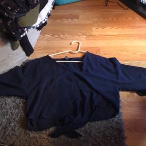 Navy blue flowy top.